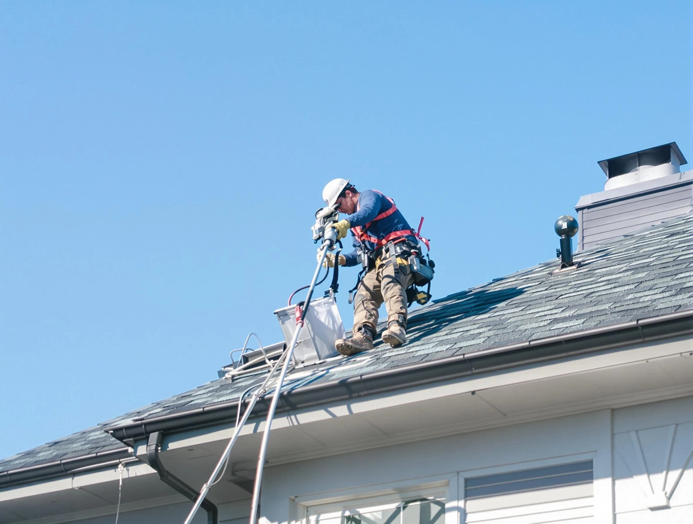 Lochbuie Dryer Vent Cleaning certified technician cleaning a roof-mounted dryer vent system in Lochbuie