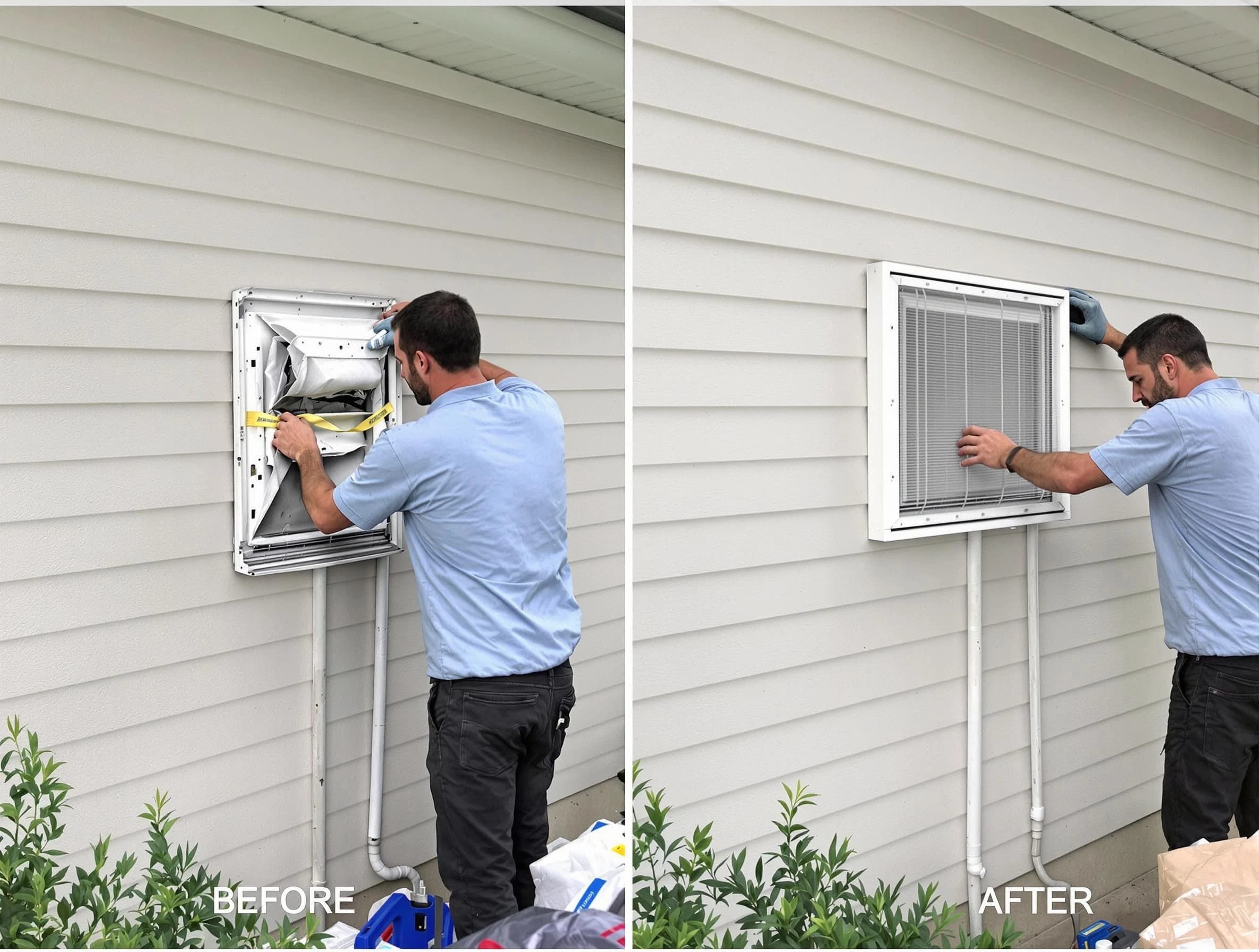 Lochbuie Dryer Vent Cleaning technician installing high-quality dryer vent cover at a residential property in Lochbuie