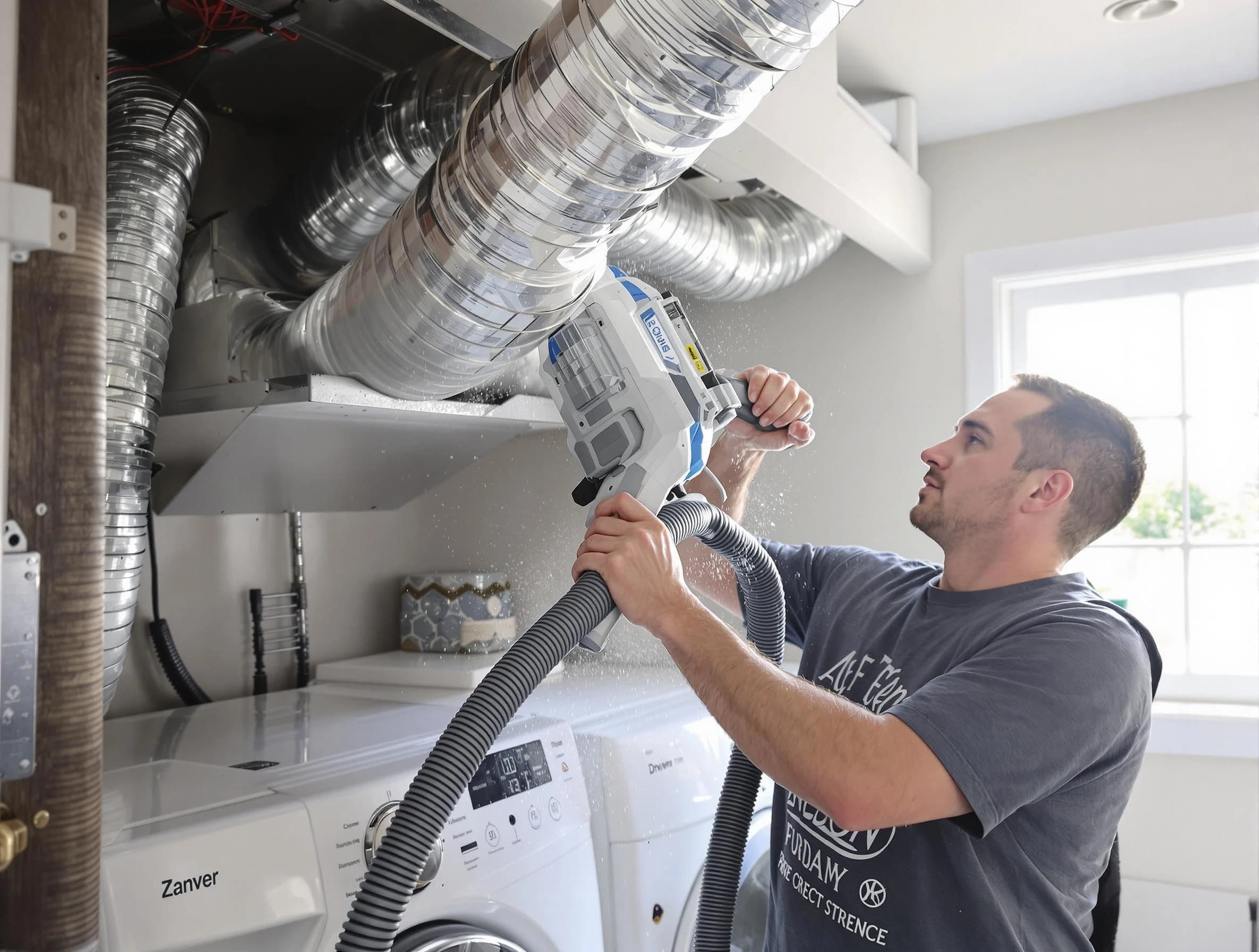 Lochbuie Dryer Vent Cleaning specialist cleaning deep within a dryer vent duct system in Lochbuie